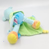 Doudou singe bleu vert jaune orange avec mouchoir POMMETTE