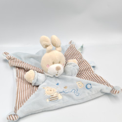 Doudou plat lapin bleu rayé ABC attache tétine SIMBA TOYS NICOTOY
