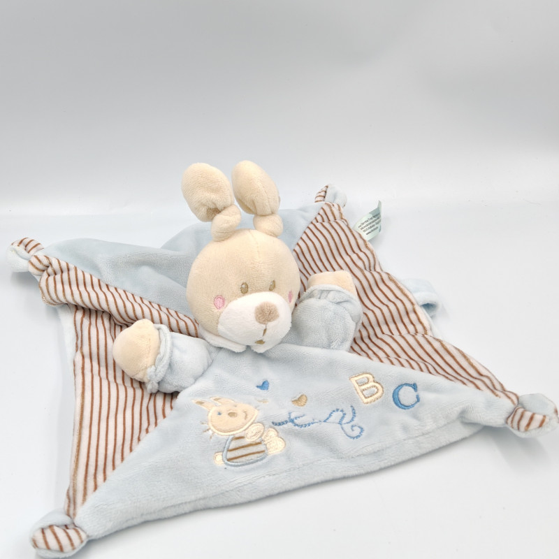 Doudou plat lapin bleu rayé ABC attache tétine SIMBA TOYS NICOTOY