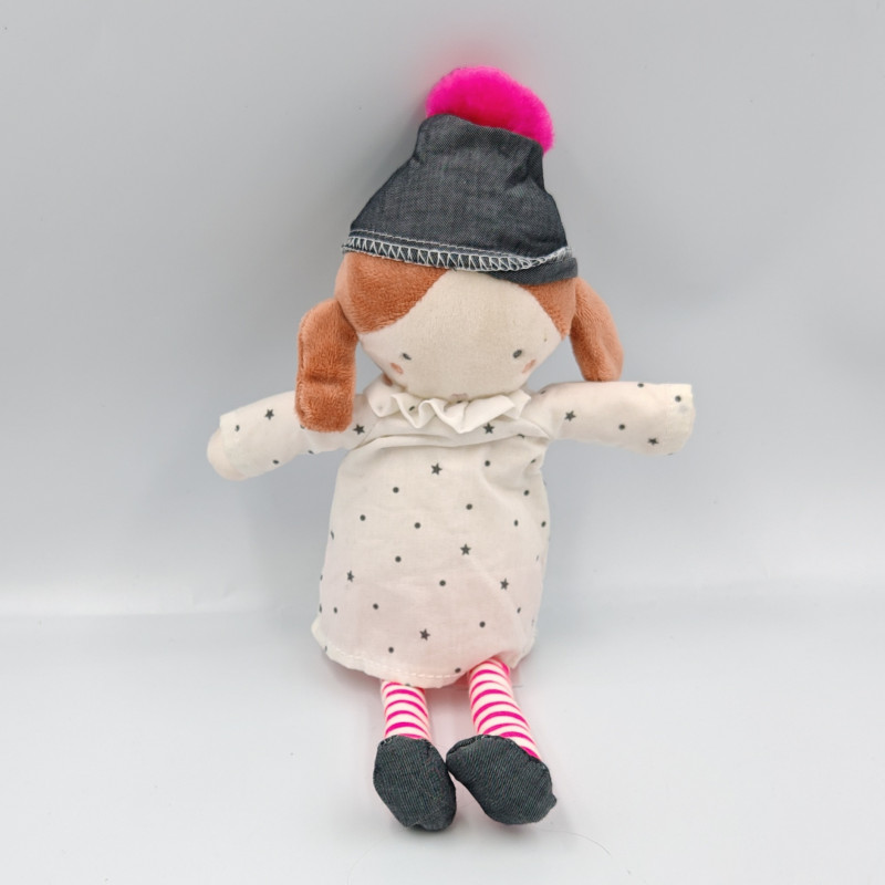 Doudou poupée blanche rose rayé étoiles TAPE A L'OEIL