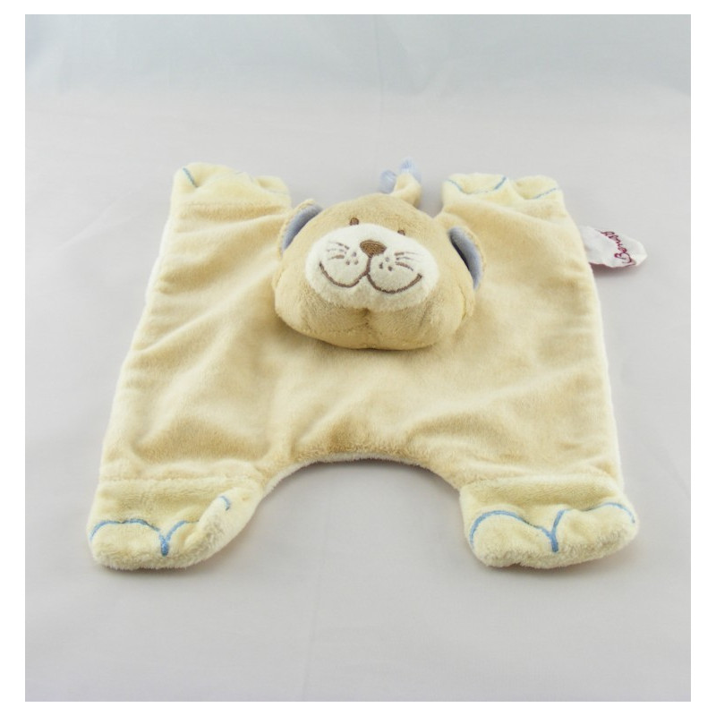 Doudou plat chat renard beige bleu BENGY