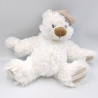 Doudou peluche ours blanc beige bonnet ENESCO