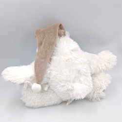 Doudou peluche ours blanc beige bonnet ENESCO