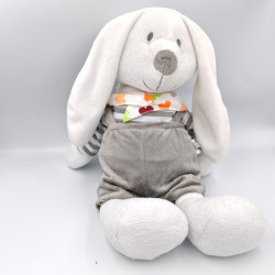 Grand doudou lapin blanc gris rayé LES CHATOUNETS