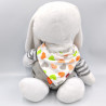 Grand doudou lapin blanc gris rayé LES CHATOUNETS