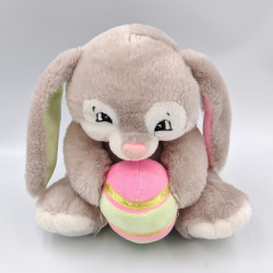 Peluche lapin gris rose vert toute douce avec oeuf de Pâques