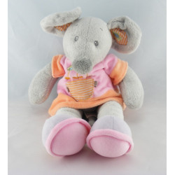 Doudou souris grise robe bleu fleurs NICOTOY 35 cm 