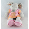 Doudou souris grise robe bleu fleurs NICOTOY 35 cm 