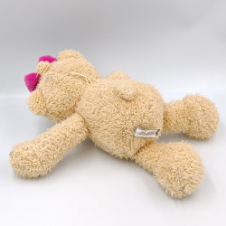 Doudou ours beige blanc noeud rose KURIKKI