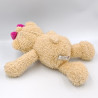 Doudou ours beige blanc noeud rose KURIKKI