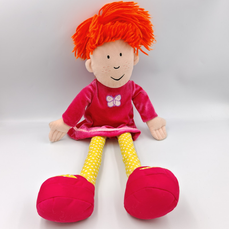 Doudou poupée rose jaune pois cheveux orange VERTBAUDET