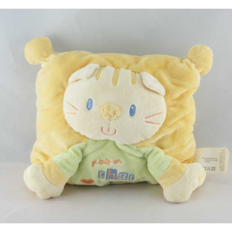 Doudou chat jaune vert je suis un chat comme ça NICOTOY