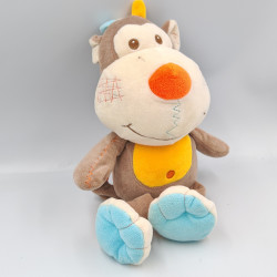 Doudou singe marron jaune bleu BELLODOUX