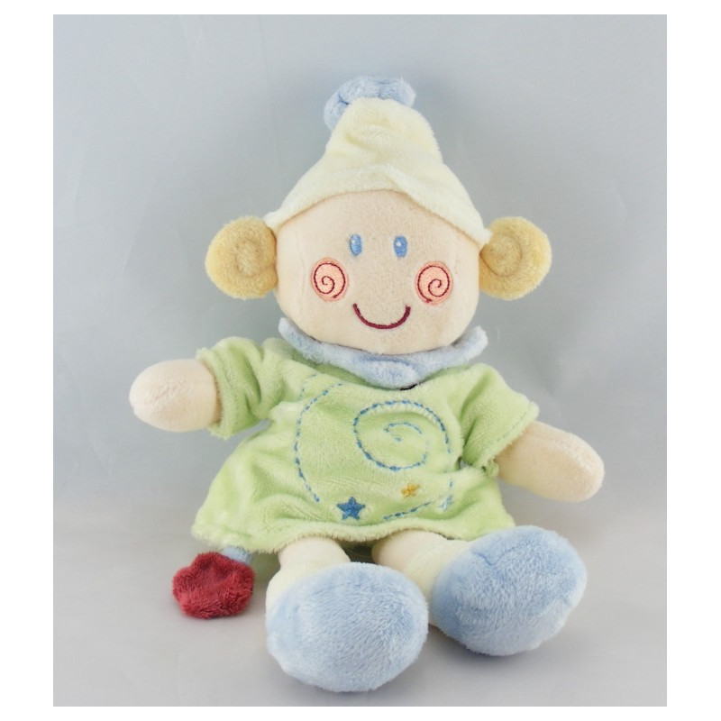Doudou lutin escargot robe verte spirale étoiles KIABI