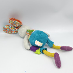 Doudou musical lapin gris bleu orange vert EBULOBO