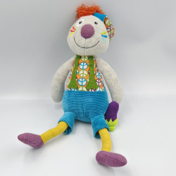Doudou musical lapin gris bleu orange vert EBULOBO