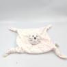 Doudou plat chat blanc rose fleurs BOUT'CHOU BOUTCHOU