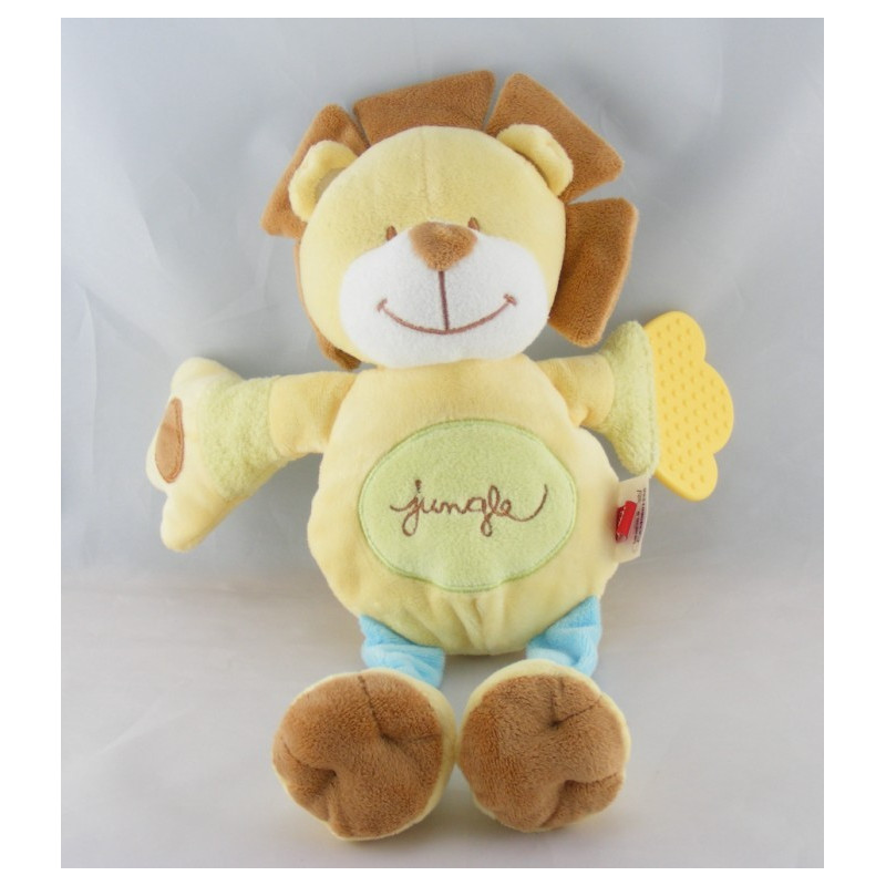 Doudou lion jaune bleu Jungle TEX