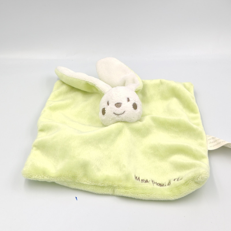 Doudou plat lapin blanc vert Mon premier doudou KIMBALOO