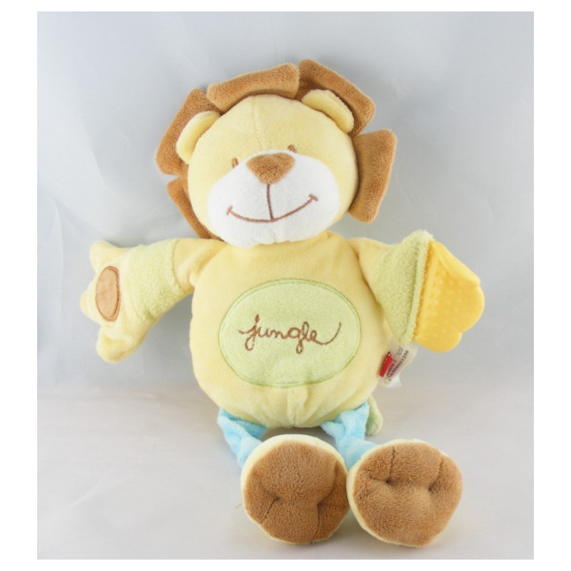 Doudou lion jaune bleu Jungle TEX