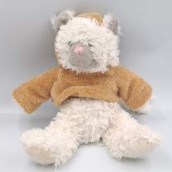 Doudou chat blanc gris pull marron ENESCO