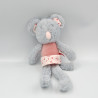 Doudou souris grise rose fleurs SUCRE D'ORGE