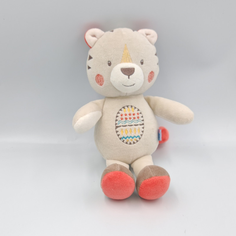 Doudou chat tigre beige marron rouge indien SUCRE D'ORGE