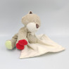 Doudou chat renard beige marron rouge vert mouchoir cajou SUCRE D'ORGE