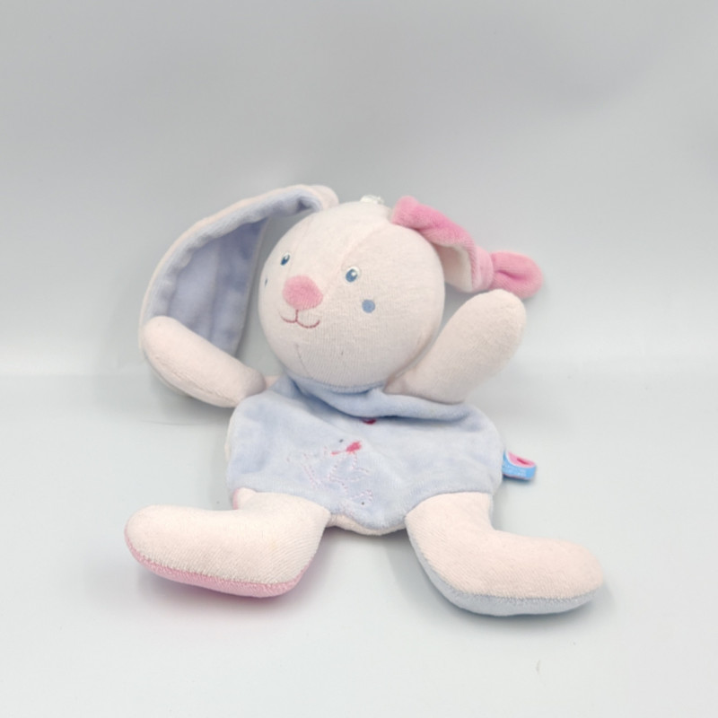 Doudou plat lapin rose bleu coeurs SUCRE D'ORGE