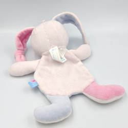 Doudou plat lapin rose bleu coeurs SUCRE D'ORGE