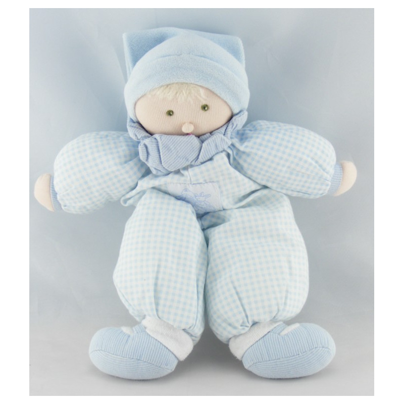 Doudou poupée lutin bleu vert rose MOULIN ROTY