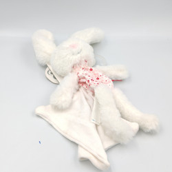 Doudou lapin blanc rose fleurs mouchoir SUCRE D'ORGE