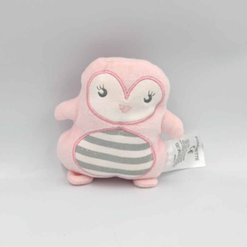 Doudou chouette oiseau rose blanc gris rayé POMMETTE
