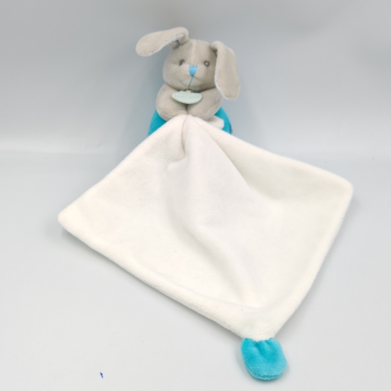 Doudou lapin Poupi bleu gris pois
