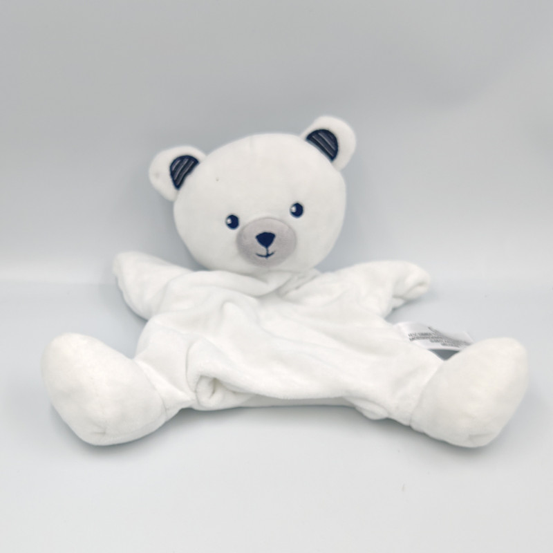 Doudou plat marionnette ours blanc bleu rayé SIMBA TOYS KIABI