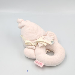Doudou anneau hochet lutin bébé rose fleurs BABI COROLLE
