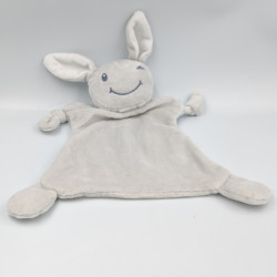 Doudou plat lapin gris blanc clin d'oeil