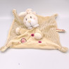 Doudou plat lapin rayé beige attache tétine NICOTOY