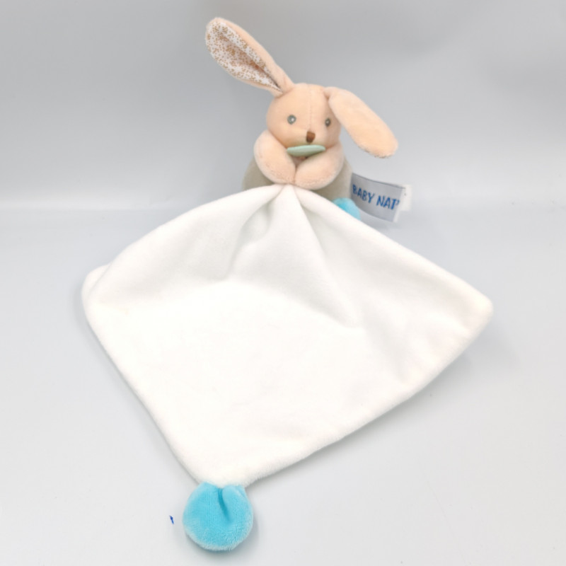 Doudou lapin Poupi beige bleu pois mouchoir BABY NAT