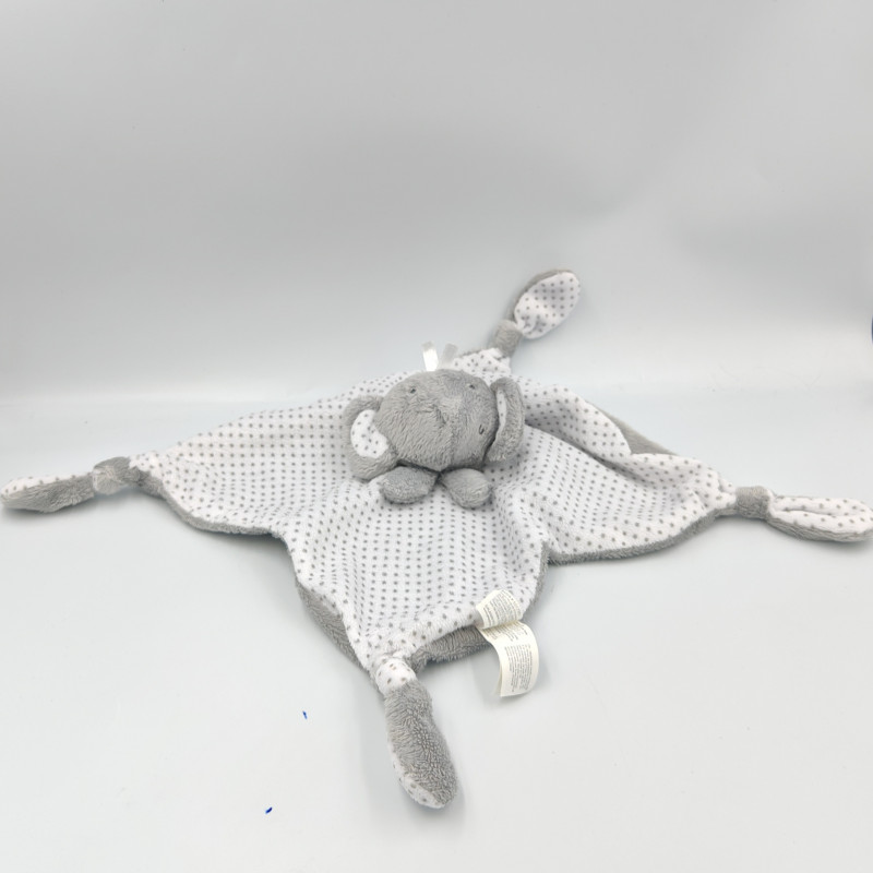 Doudou plat éléphant gris blanc pois PLAYGRO