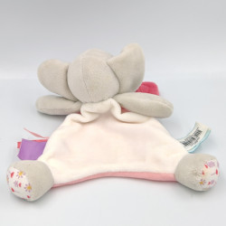 Doudou plat éléphant gris rose blanc fleurs Eglantine BABY NAT