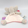 Doudou plat éléphant gris rose blanc fleurs Eglantine BABY NAT