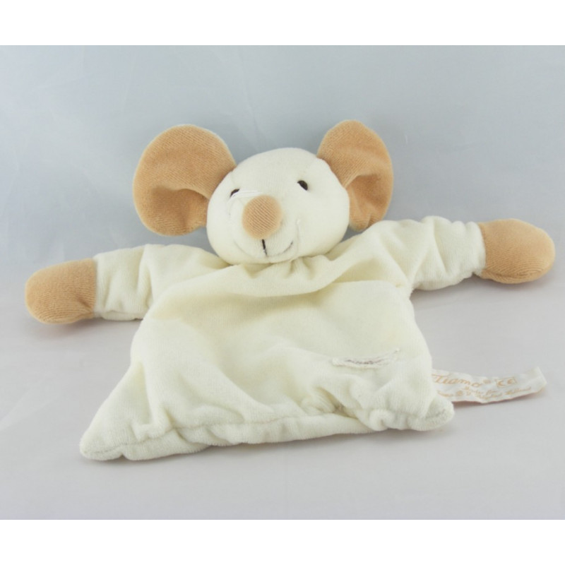 Doudou plat souris écru écharpe beige TIAMO