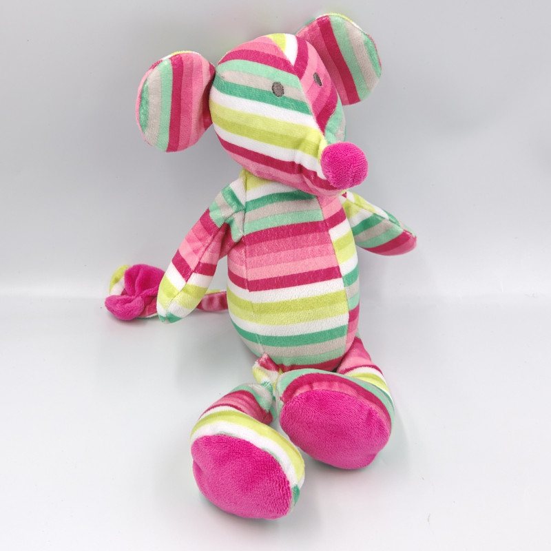 Doudou souris rayé rose blanc vert ORCHESTRA