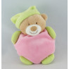 Doudou semi plat ours rose bonnet vert coeur NATTOU