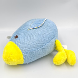 Doudou peluche oiseau bleu jaune laine BABY COLLECTION CMI