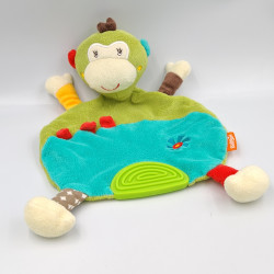Doudou plat singe vert marron rouge orange BABYSUN