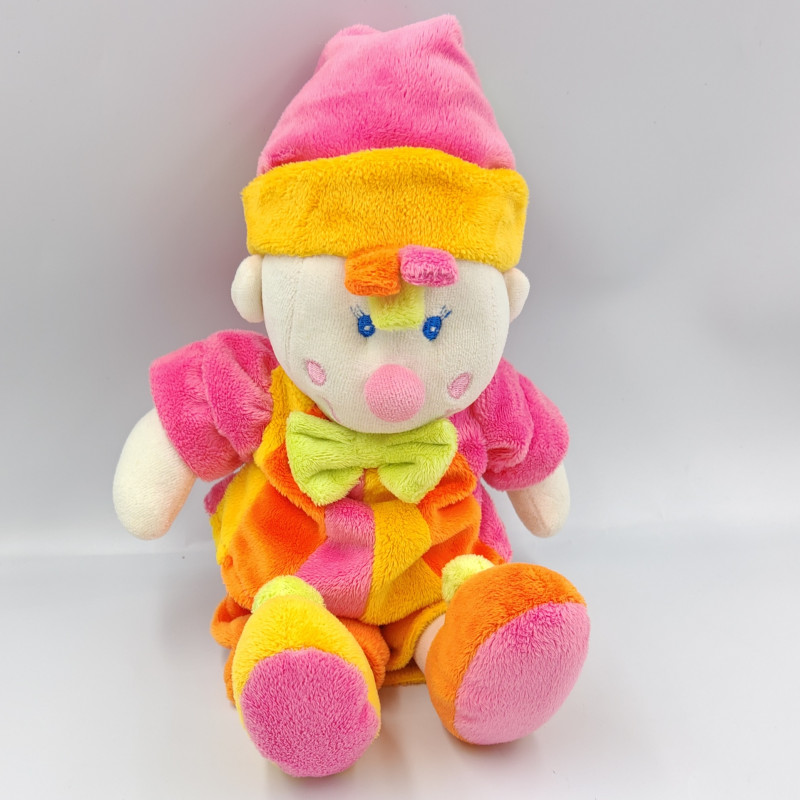 Doudou clown jaune orange rose vert MGM DODO D'AMOUR