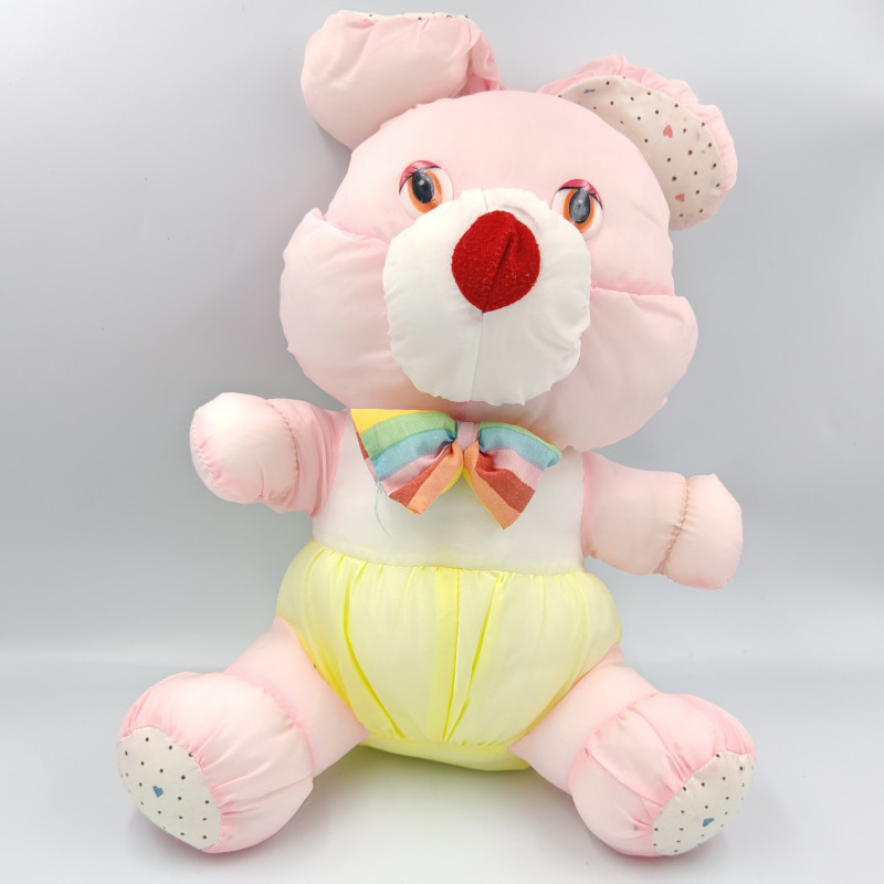 Peluche Puffalump lapin rose jaune blanc pois coeurs