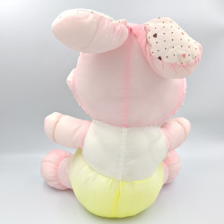 Peluche Puffalump lapin rose jaune blanc pois coeurs